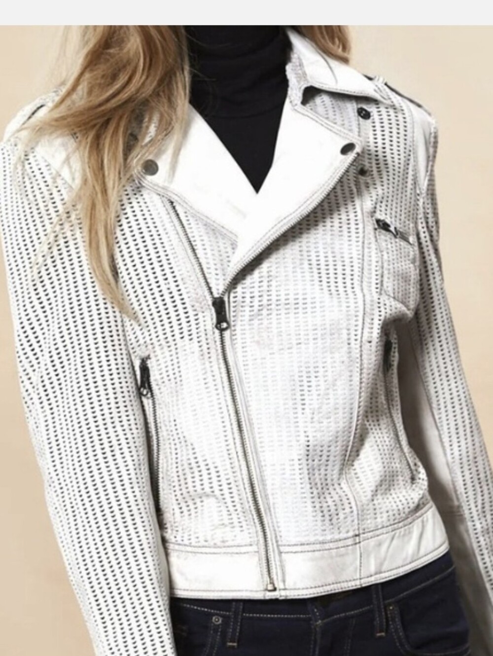 Jakett Perforated Leather Off White Moto Jacket Size XS